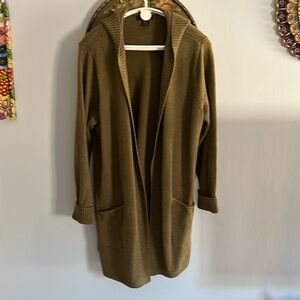 Tahari women’s size 3X hooded, open front long coat sweater. Soft cotton/poly.